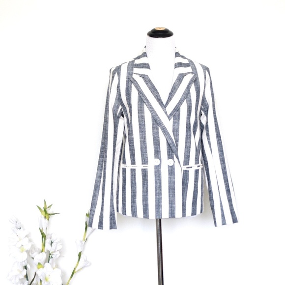 NEW! L'Academie Revolve Striped Blazer Jacket Linen Blend SZ XS - Picture 3 of 9